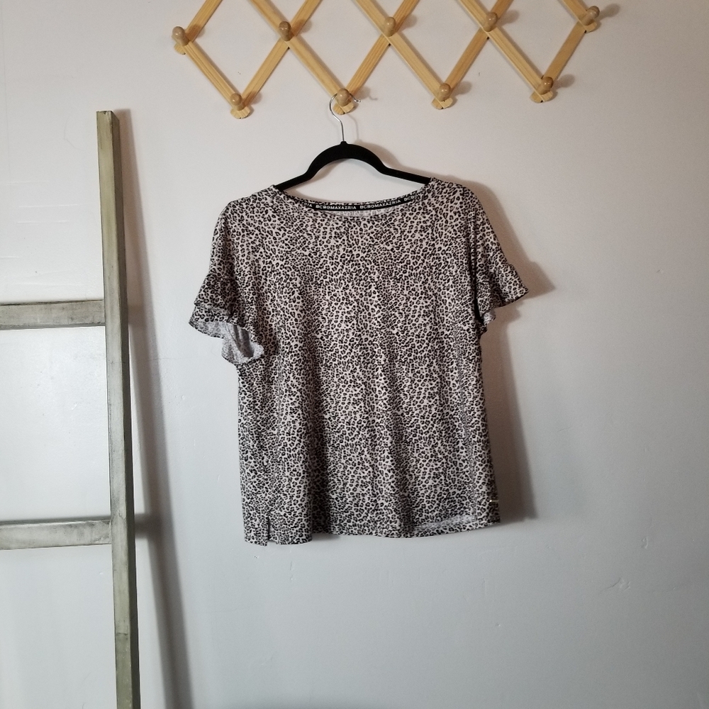 BCBGMAXAZRIA WOMEN'S LEOPARD PRINT BLOUSE SIZE MEDIUM